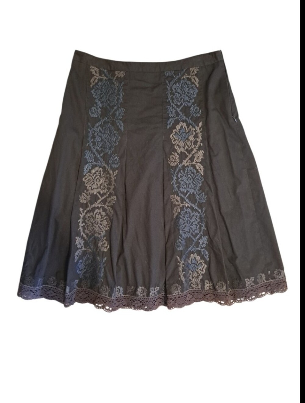 Ann Taylor Cotton Classic Navy Embroidered A-Line Skirt